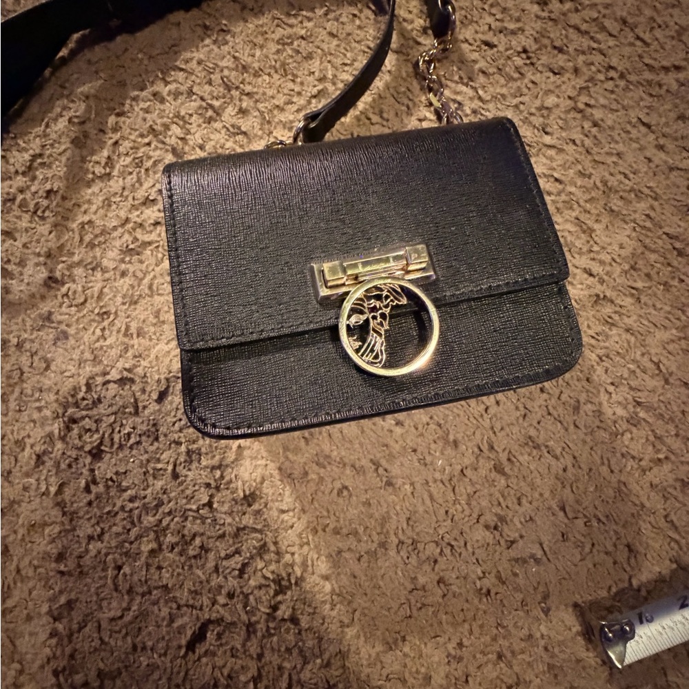 Versace Black Crossbody Bag with Gold Medusa Ring